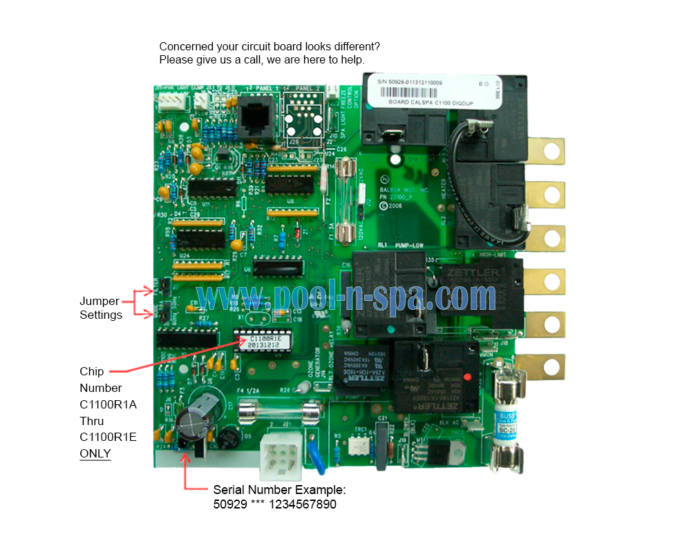 Balboa 50929 Circuit Board C1100R1A thru C1100R1E (ONLY), Cal Spa - Click Image to Close