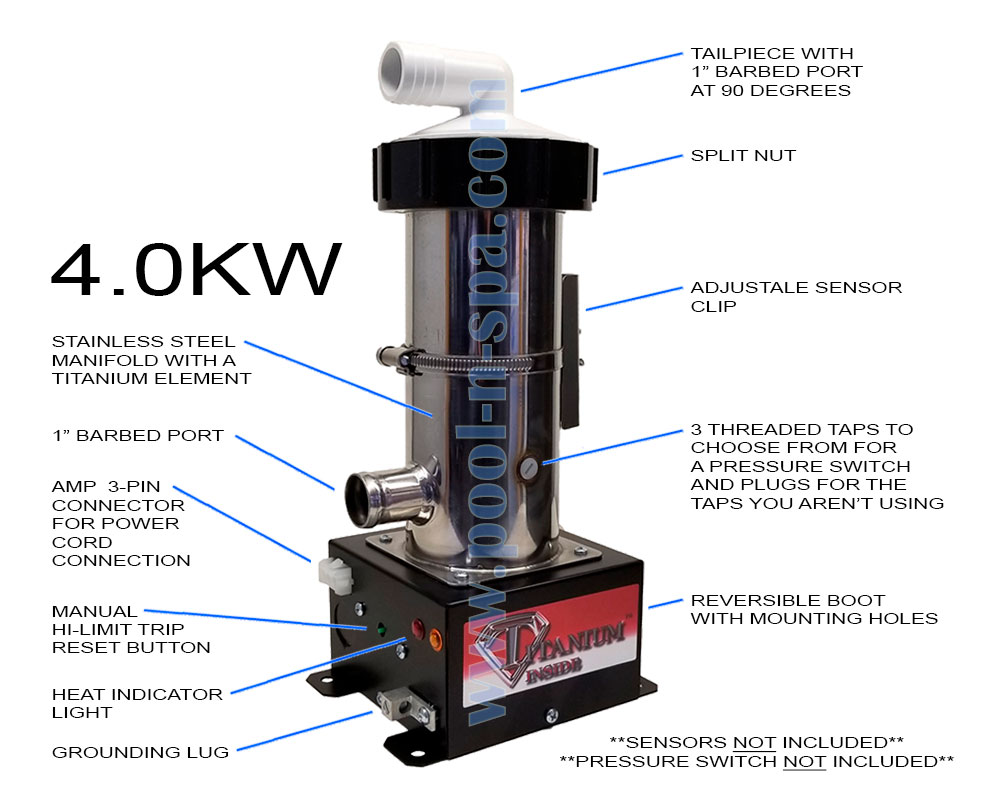 Hydro-Quip 27-V310-5T-K Heater, 4.0KW, Titanium, Vertical